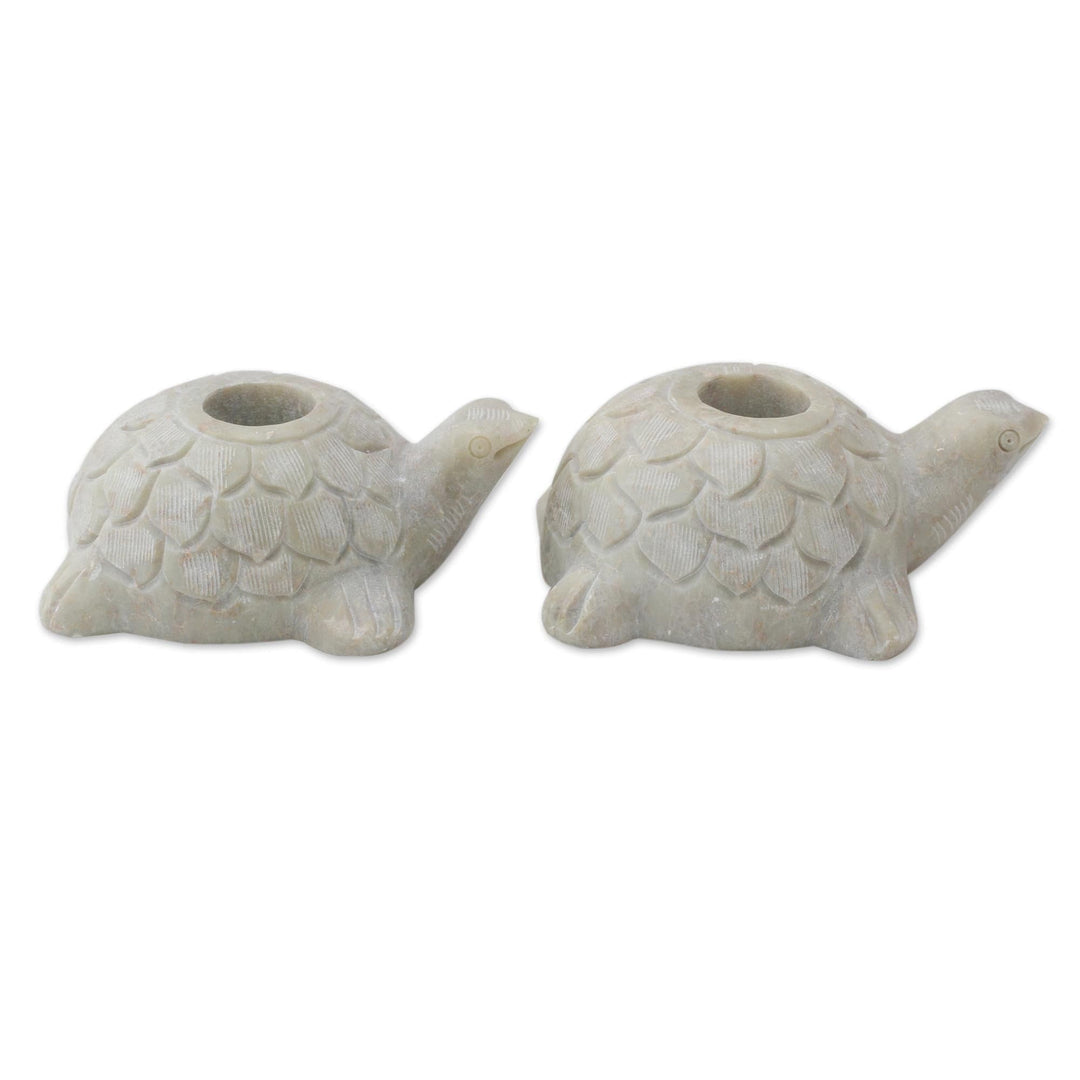 Turtle Candle Holders Hand Carved from Soapstone (Pair) - Turtle Delight