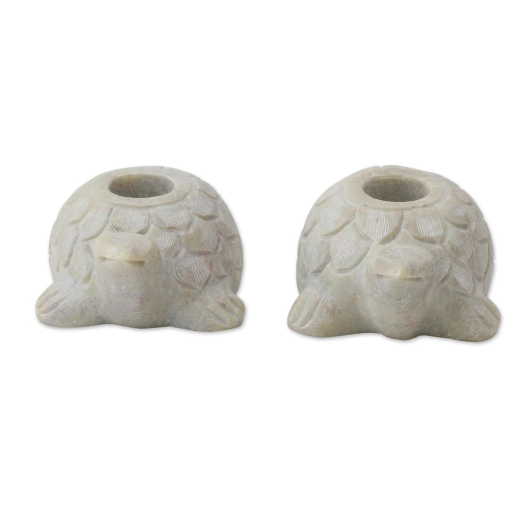 Turtle Candle Holders Hand Carved from Soapstone (Pair) - Turtle Delight