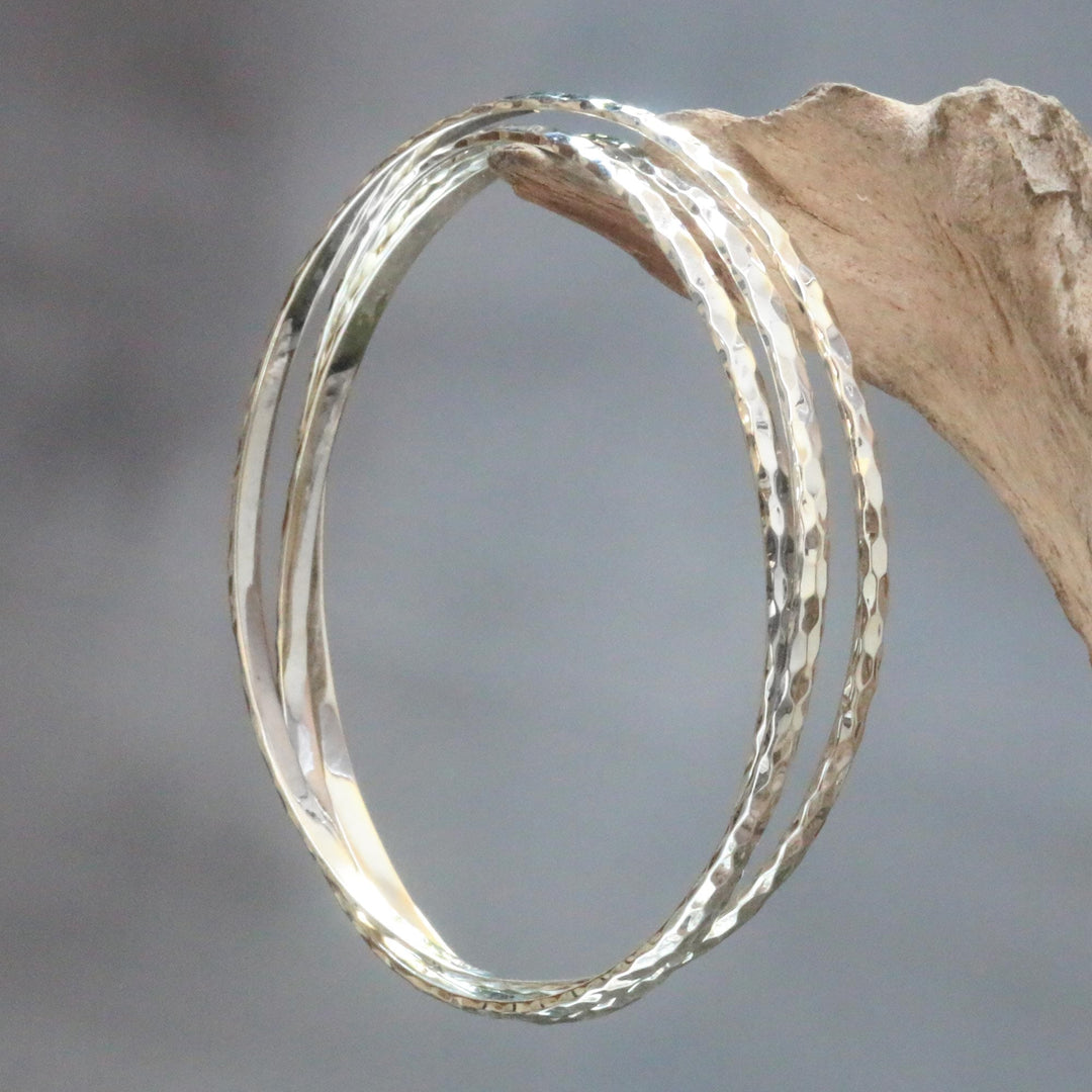 Balinese Women's Sterling Silver Bangle Bracelet - Sterling Circles