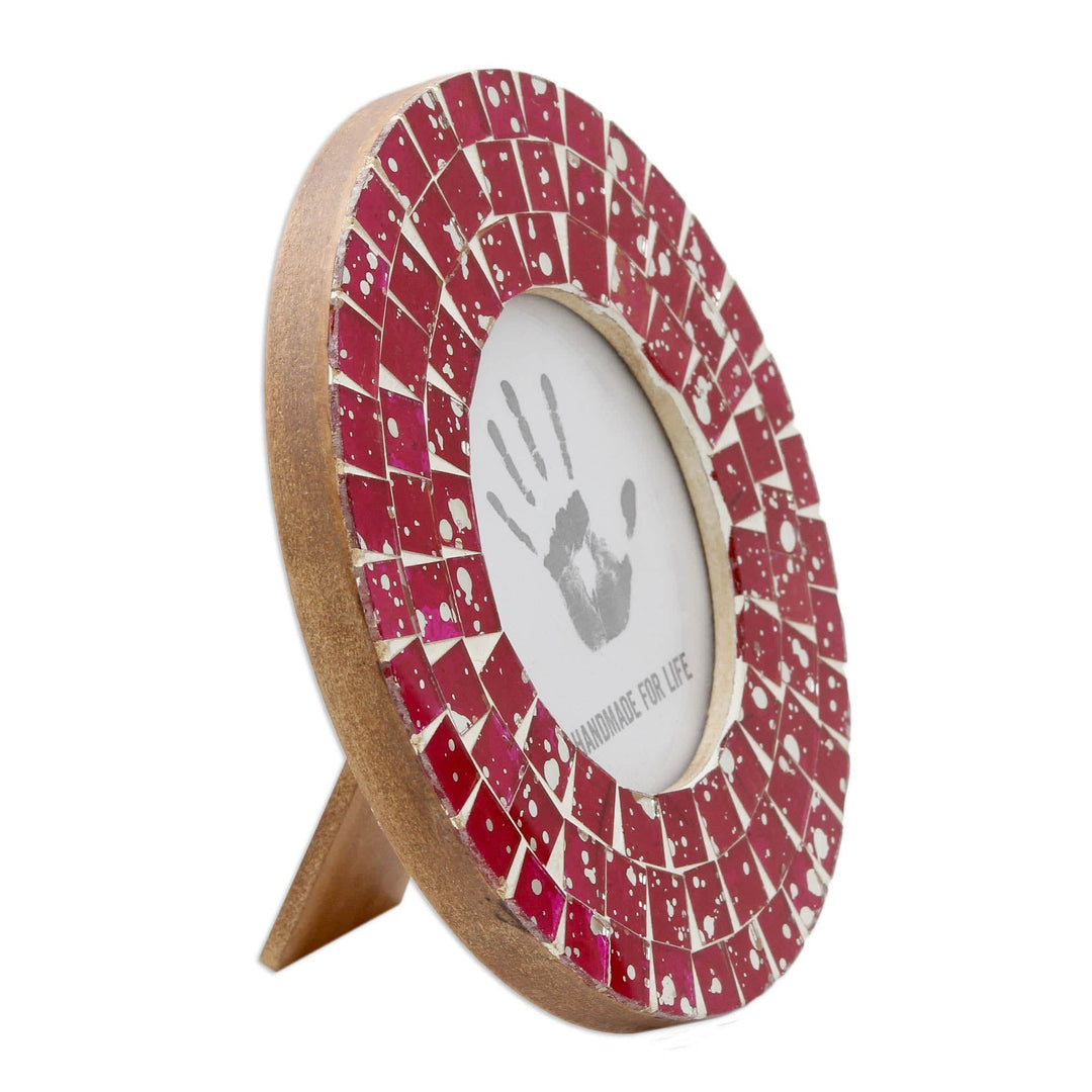 Handcrafted Round Red Mosaic Picture Frame (4 x 4) - Red Ruby