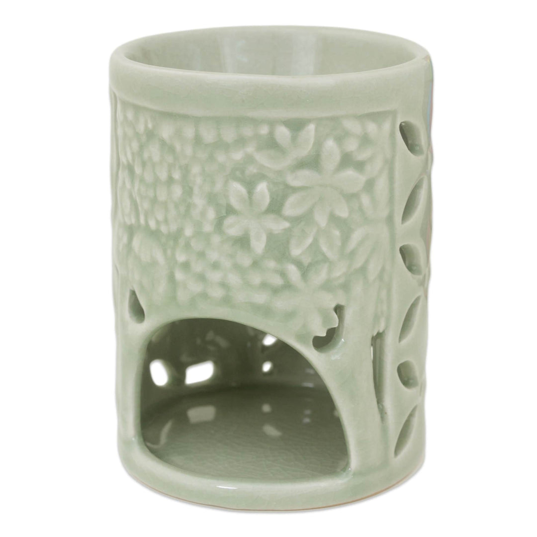 Hand Crafted Ceramic Clay Oil Warmer Thai Green Elephants - Happy Forest