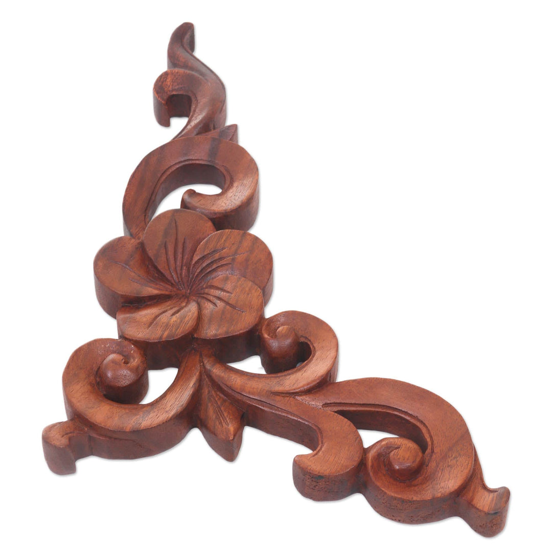 Floral Wood Relief Panel Hand Carved in Indonesia - Plumeria Vine
