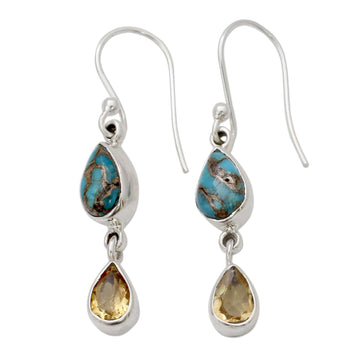 Citrine and Composite Blue Turquoise Dangle Earrings - Heavenly Light