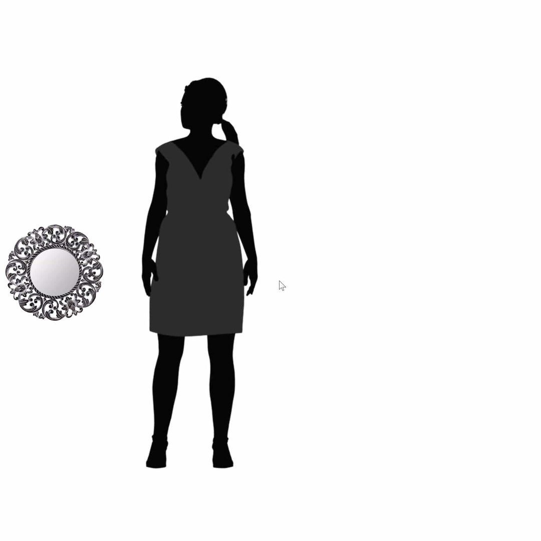 Hand Carved Black Floral 15-Inch Wall Mirror from Bali - Black Balsamina Buds