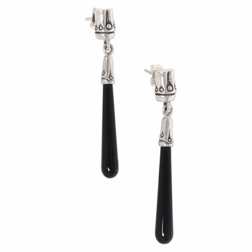 Artisan Crafted Onyx and Sterling Silver Dangle Earrings - Black Wand