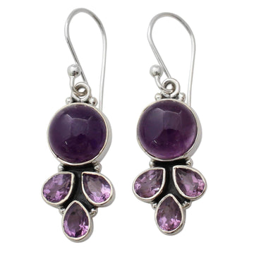 Amethyst Handcrafted Silver Earrings from India - Lilac Color