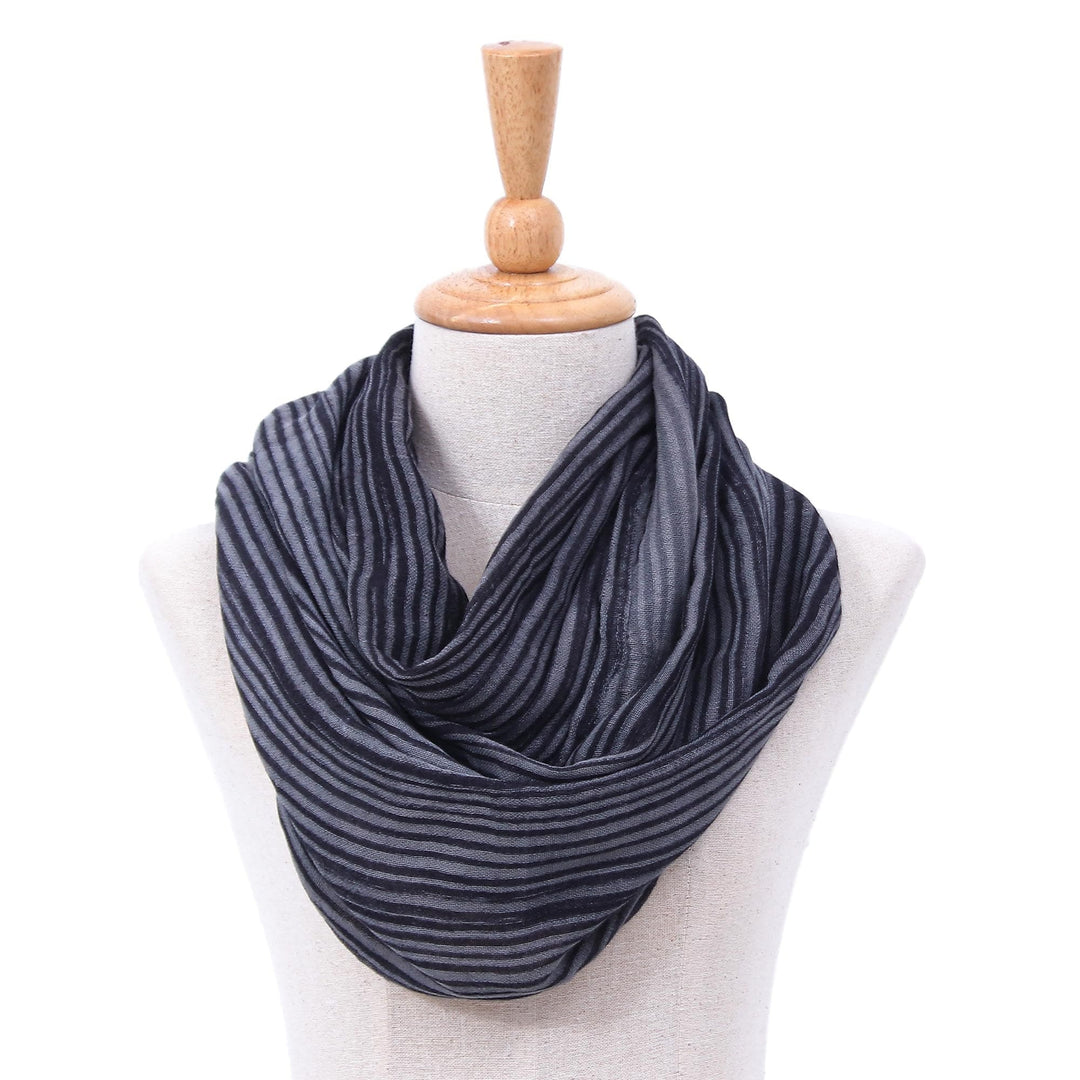 Hand Woven 100% Cotton Infinity Scarf in Black and White - Smoke