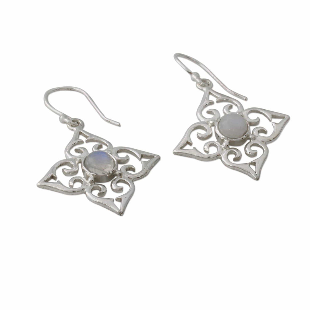 Sterling Silver Fair Trade Earrings with Rainbow Moonstone - Four Seasons