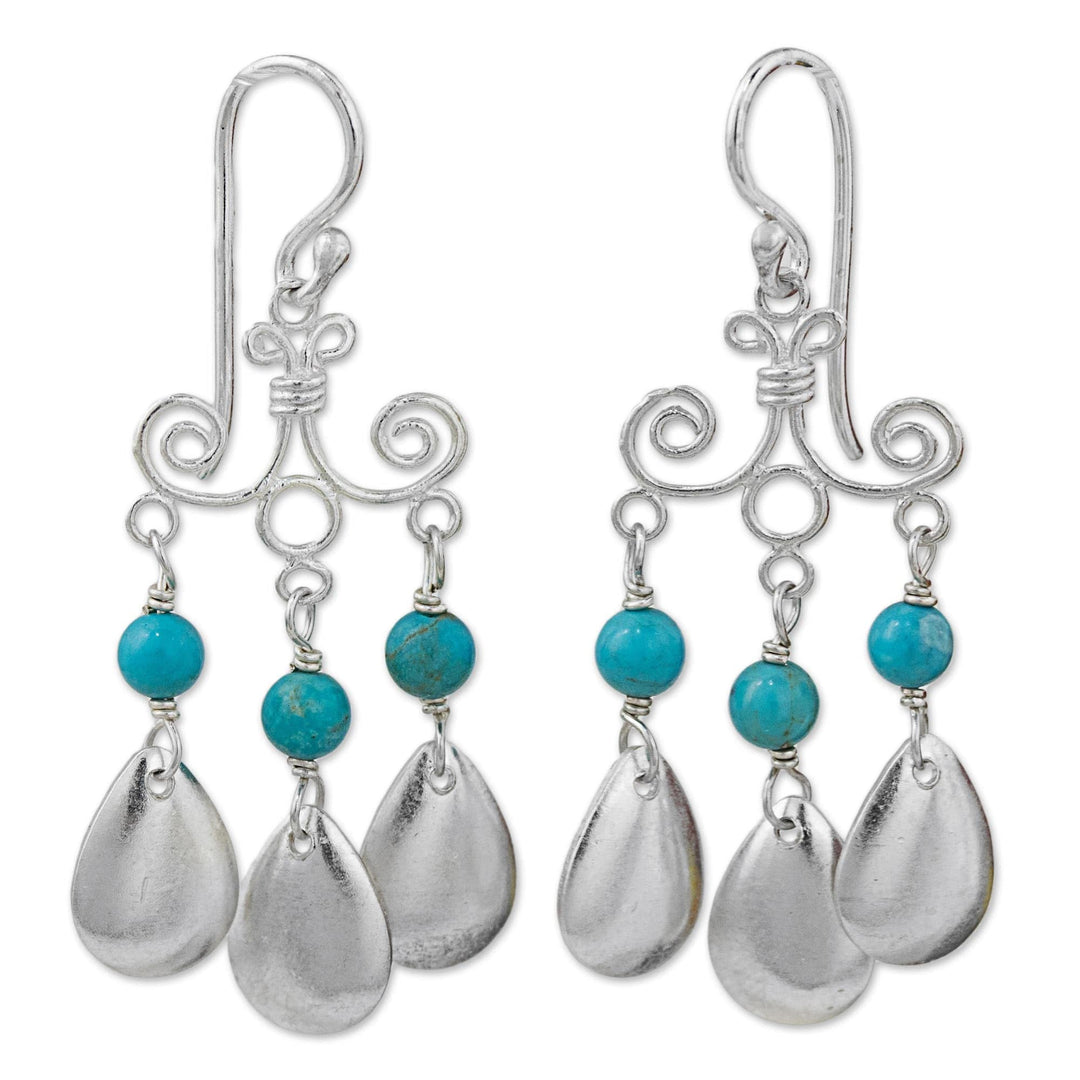 Sterling Silver Calcite Chandelier Earrings from Thailand - Blue-Green Sky