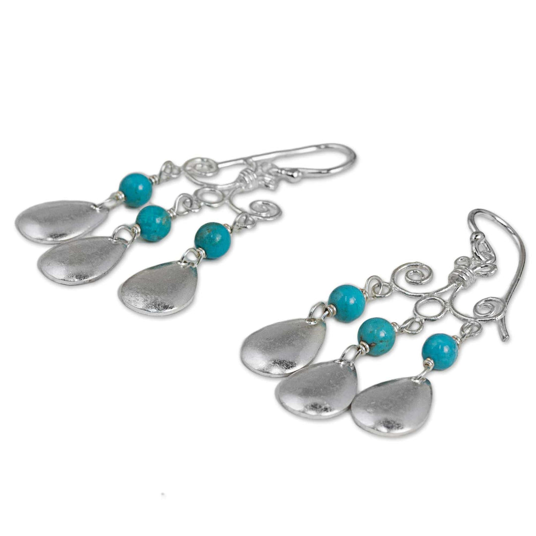 Sterling Silver Calcite Chandelier Earrings from Thailand - Blue-Green Sky