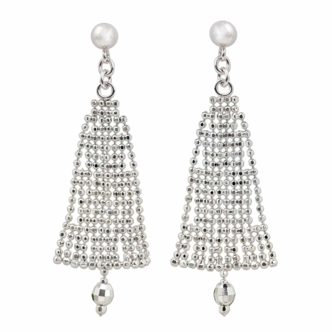 Festive Sterling Silver Chandelier Earrings from Thailand - Evergreen Trees