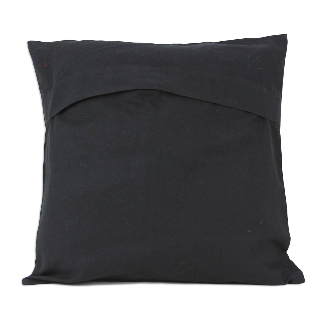 2 Aari Embroidered Black Cotton Cushion Covers - Birds in the Night