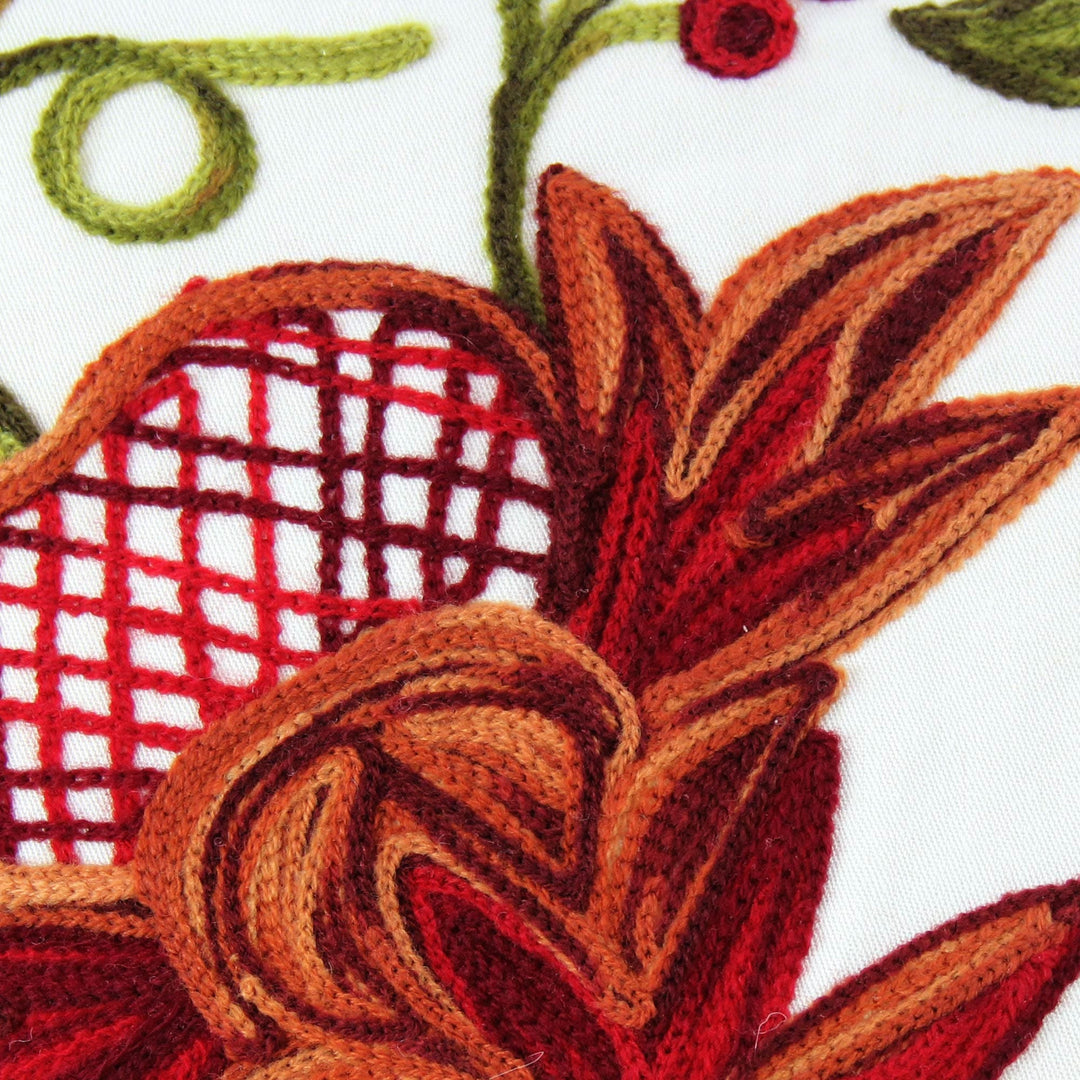 Two Ivory Cotton Cushion Covers with Chainstitch Embroidery - Marsala Garden