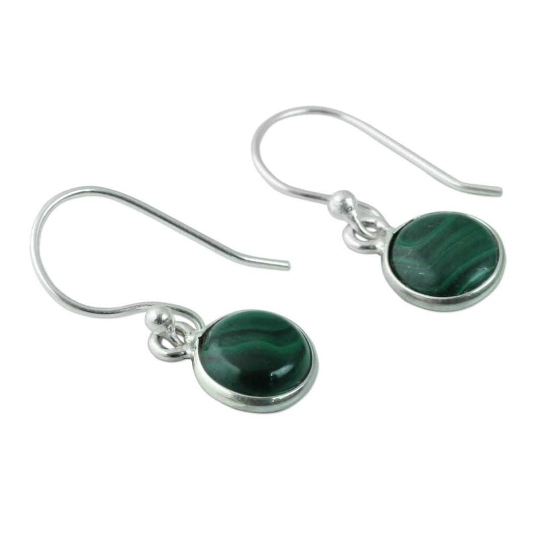 High Polish Sterling Silver and Malachite Dangle Earrings - Malachite Spheres