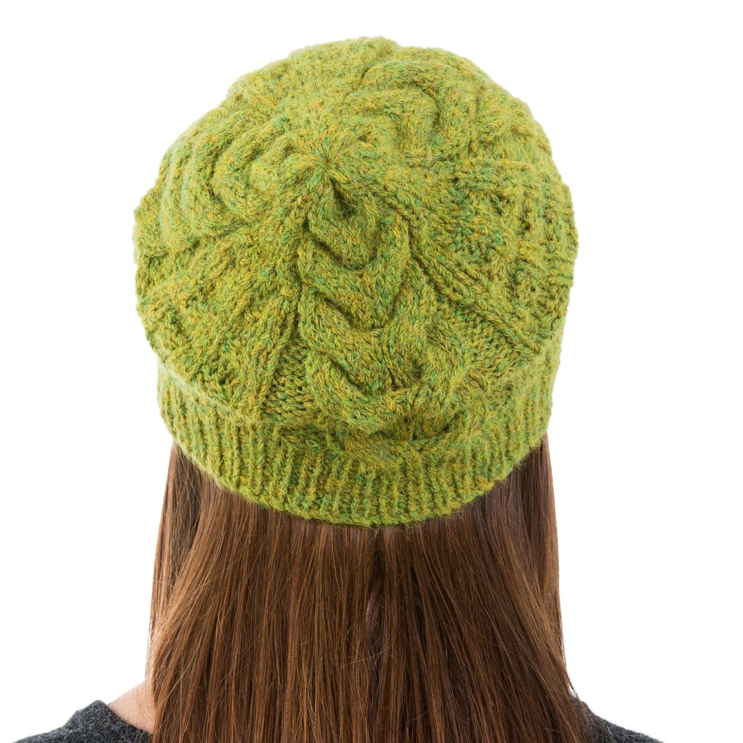 Hand Knit Braided Alpaca Blend Hat in Warm Olive - Warm Olive Braids