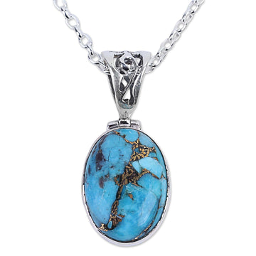 Blue Turquoise Sterling Silver Pendant Necklace India - Mystical Blue