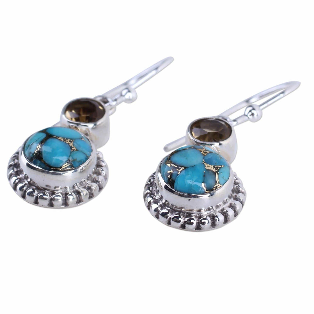 Citrine and Composite Turquoise Sterling Silver Earrings - Earth and Sun