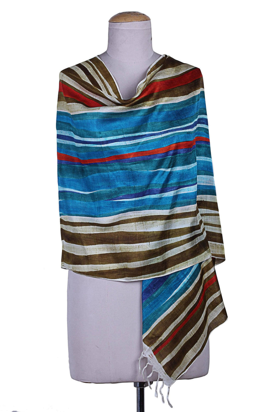 Modern Bishnupur Handwoven Silk Print Shawl from Bengal - Dhau in Blue