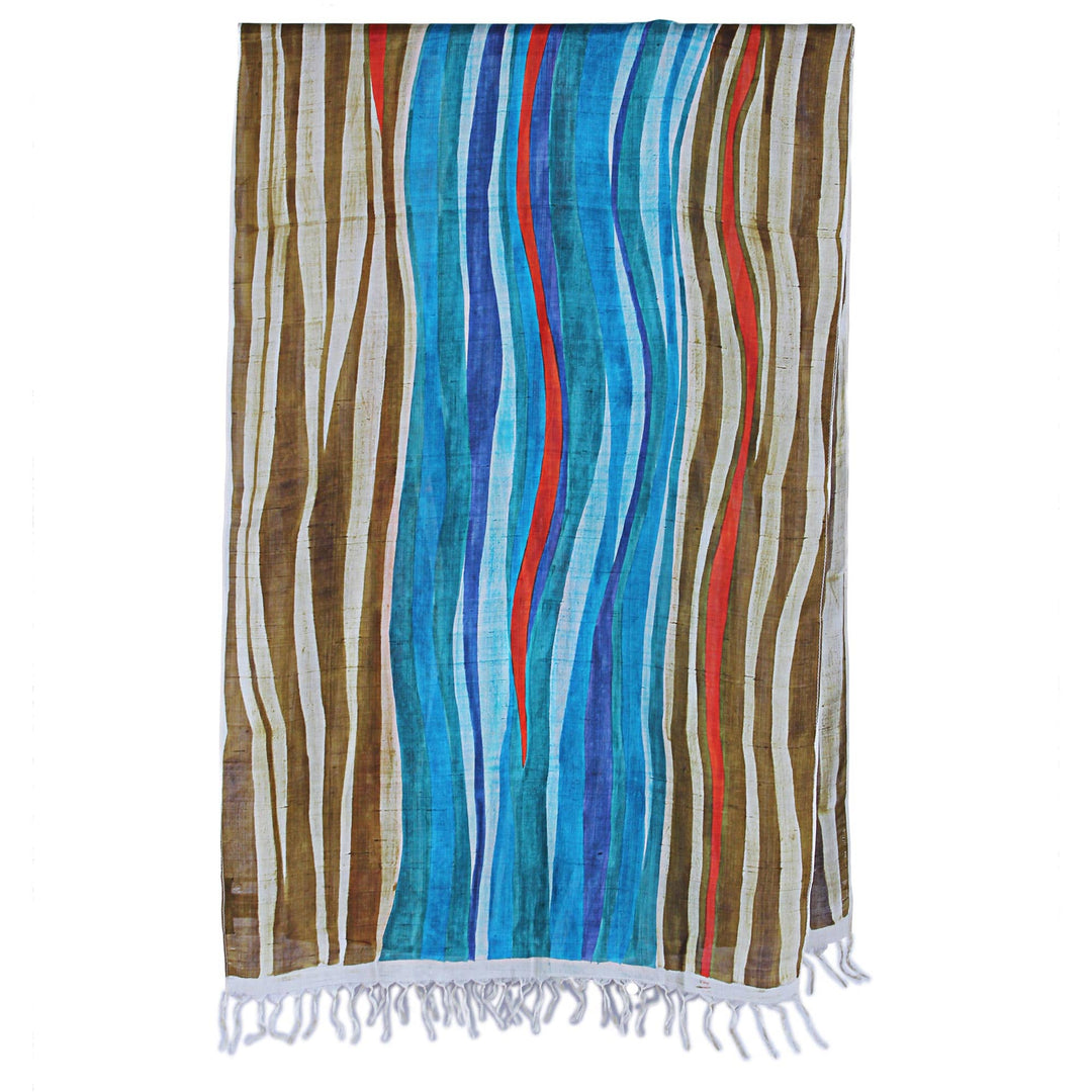 Modern Bishnupur Handwoven Silk Print Shawl from Bengal - Dhau in Blue