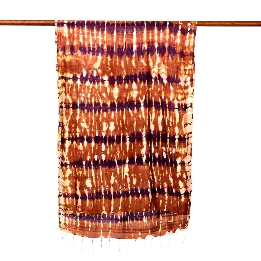 Hand Woven Tie Dye Silk Shawl in Pumpkin and Purple Thailand - River Sands