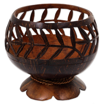 Hand Carved Coconut Shell Catchall from Indonesia - Bamboo Wraps