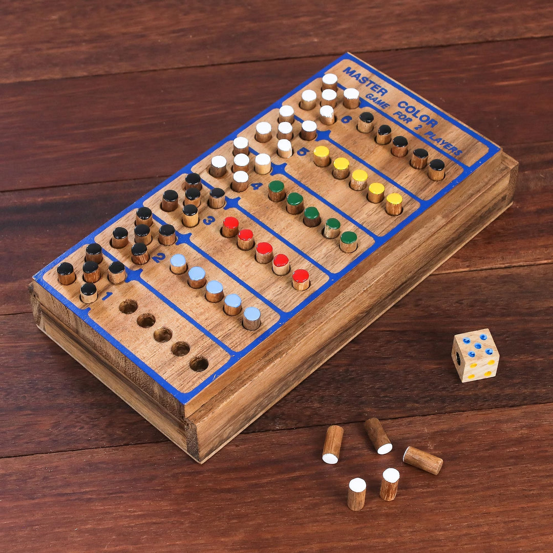 Hand Made Colorful Wood Peg Game from Thailand - Code Breaker