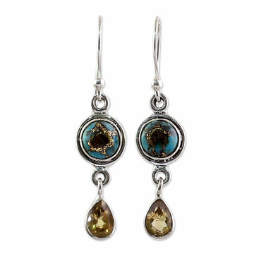 Two Carat Citrine Dangle Earrings from India - Sunny Droplets
