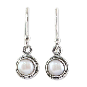 Sterling Silver Cultured Pearl Dangle Earrings from India - Purest Love