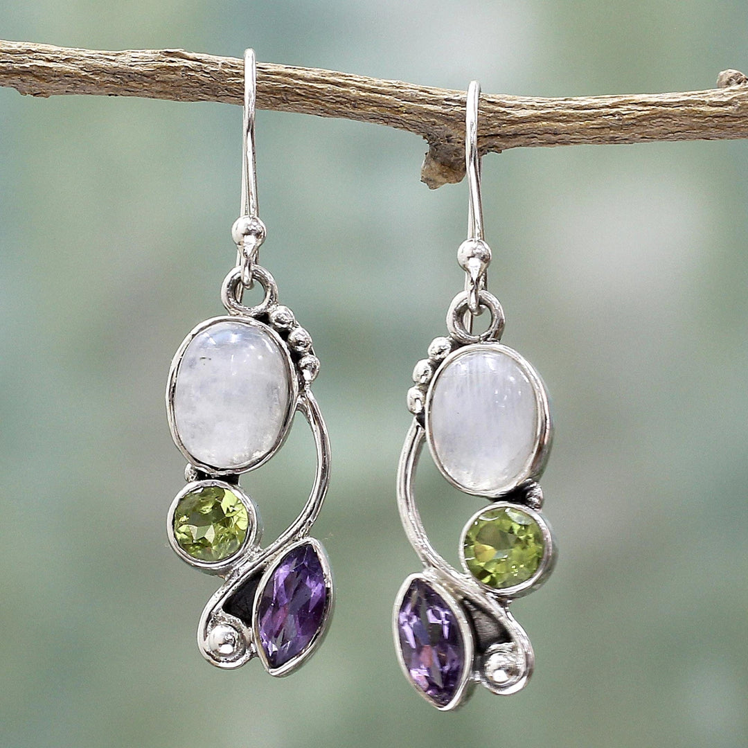 Multi-Gemstone Dangle Earrings Peridot Amethyst from India - Natural Glamour