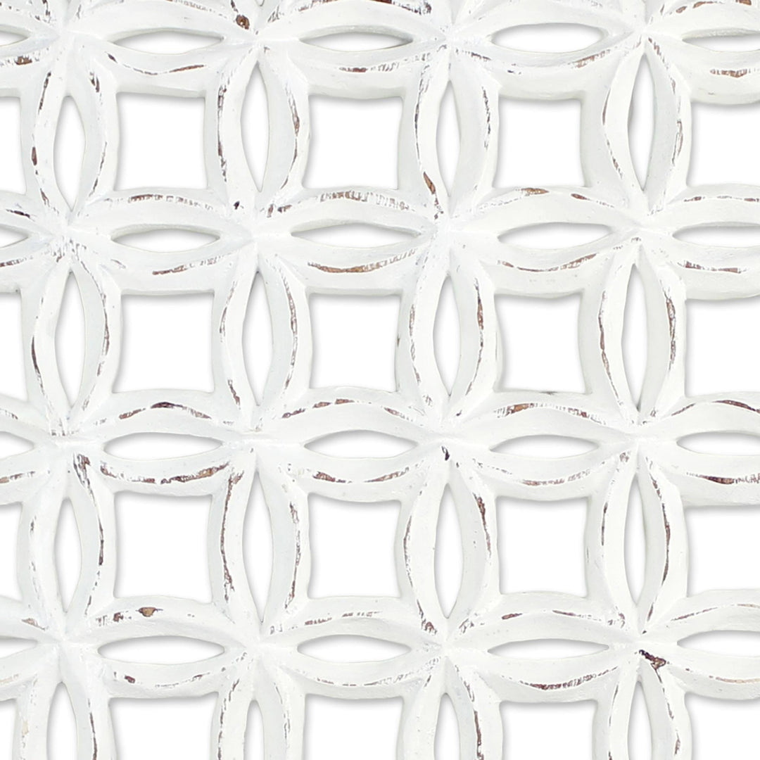 Hand Carved Whitewashed Wood Wall Relief Panel from Thailand - Flower Plot