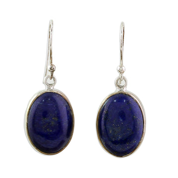 Sterling Silver Lapis Lazuli Dangle Earrings from India - Oval Seas