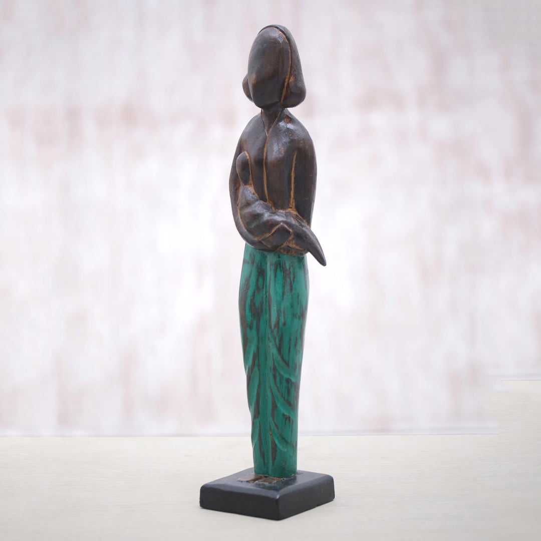 Lovely 17 Inch Mother and Baby Sculpture in Hand Carved Wood - Lovely Mother