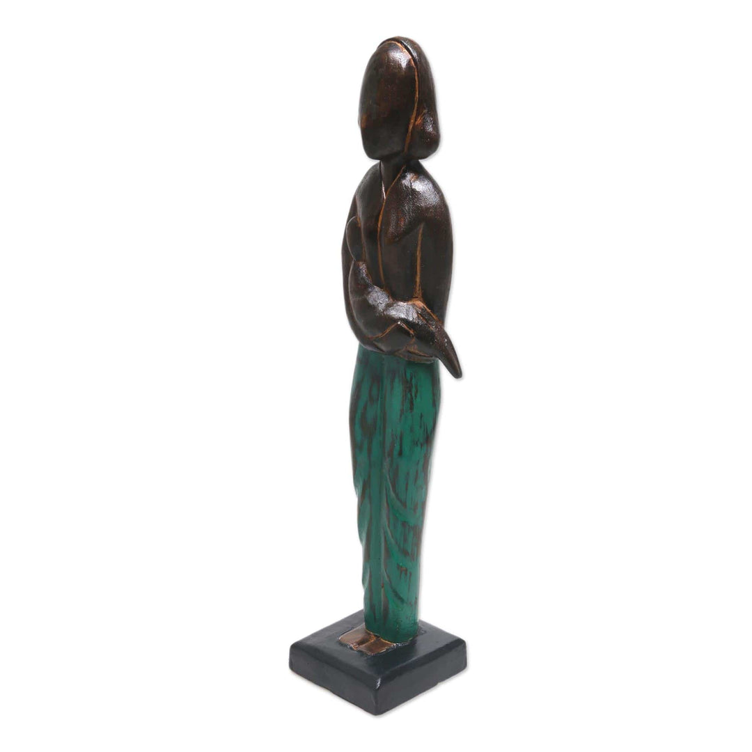 Lovely 17 Inch Mother and Baby Sculpture in Hand Carved Wood - Lovely Mother