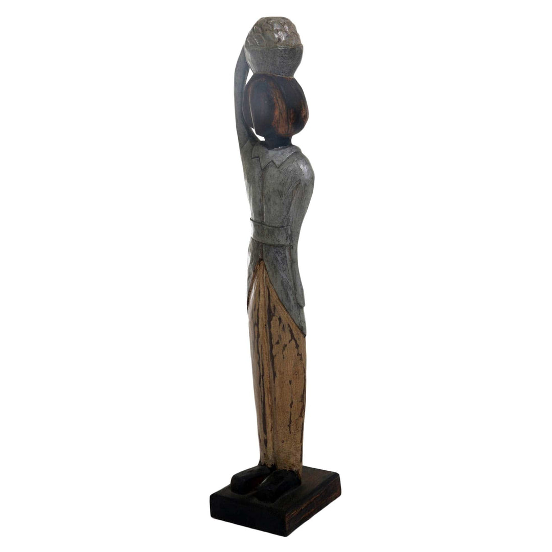 Hand Carved Antiqued Albesia Wood Sculpture from Bali - Balinese Lady