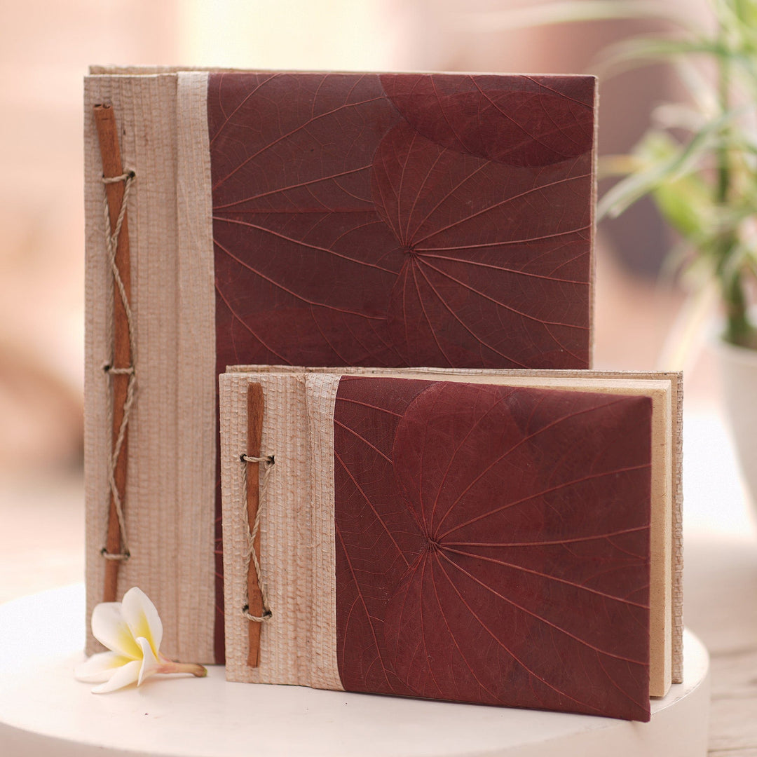 Handcrafted Pair of Rice Paper Notebooks from Indonesia - Autumn Spirit in Red