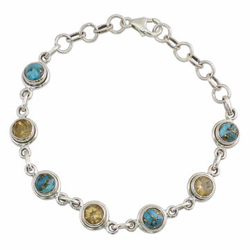 Citrine and Composite Turquoise Link Bracelet from India - Seashore Radiance