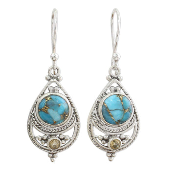 Citrine Composite Turquoise Dangle Earrings from India - Azure Heaven