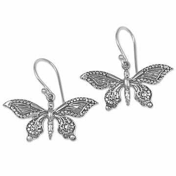 Sterling Silver Butterfly Dangle Earrings from Indonesia - Dancing Butterflies