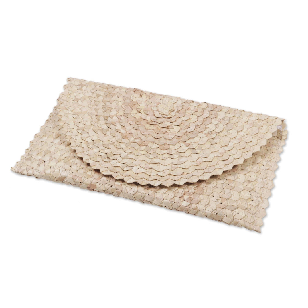 Handmade Ivory Palm Leaf Clutch Handbag from Java - Trance in Ivory