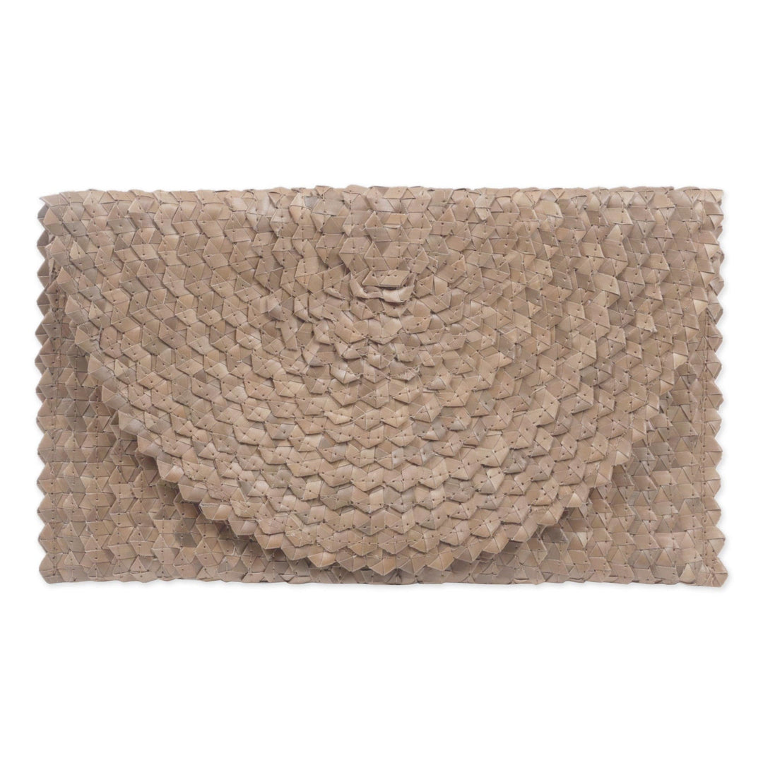 Handmade Brown Palm Leaf Clutch Handbag from Indonesia - Trance in Brown