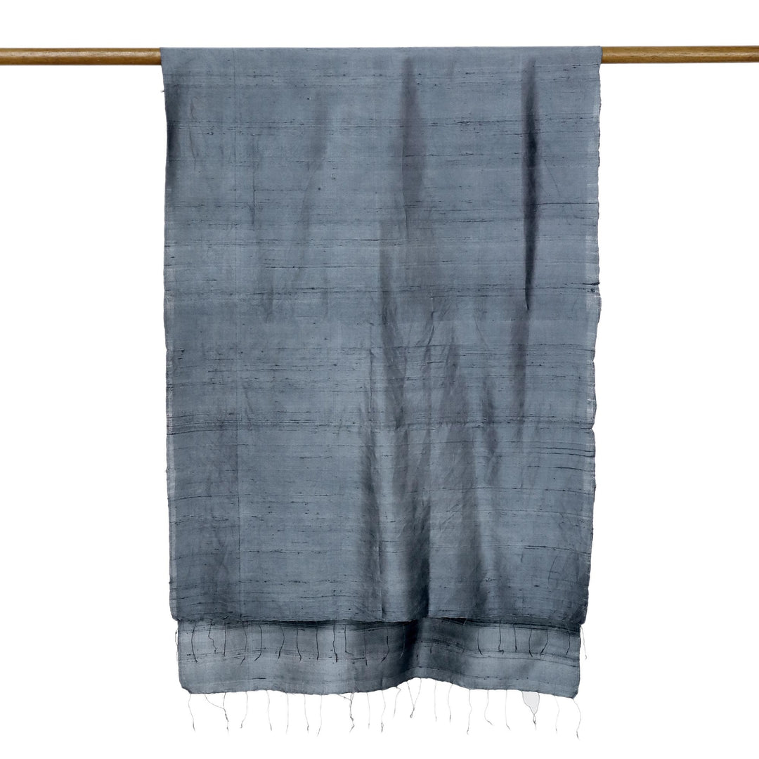 Hand Woven Fringed Silk Scarf in Iron Grey from Thailand - Otherworldly in Iron Grey