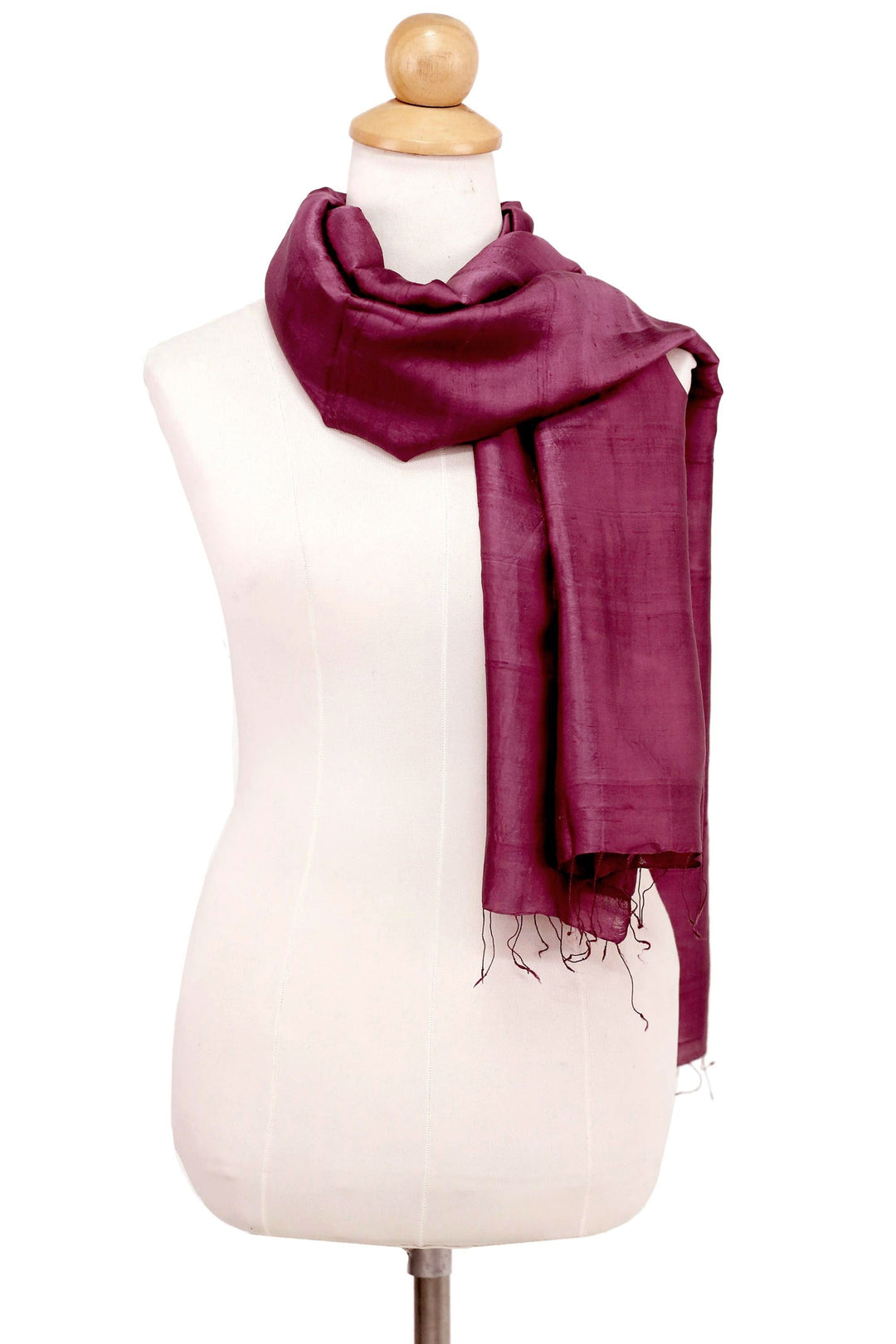 Hand Woven Fringed Silk Scarf in Magenta from Thailand - Otherworldly in Magenta