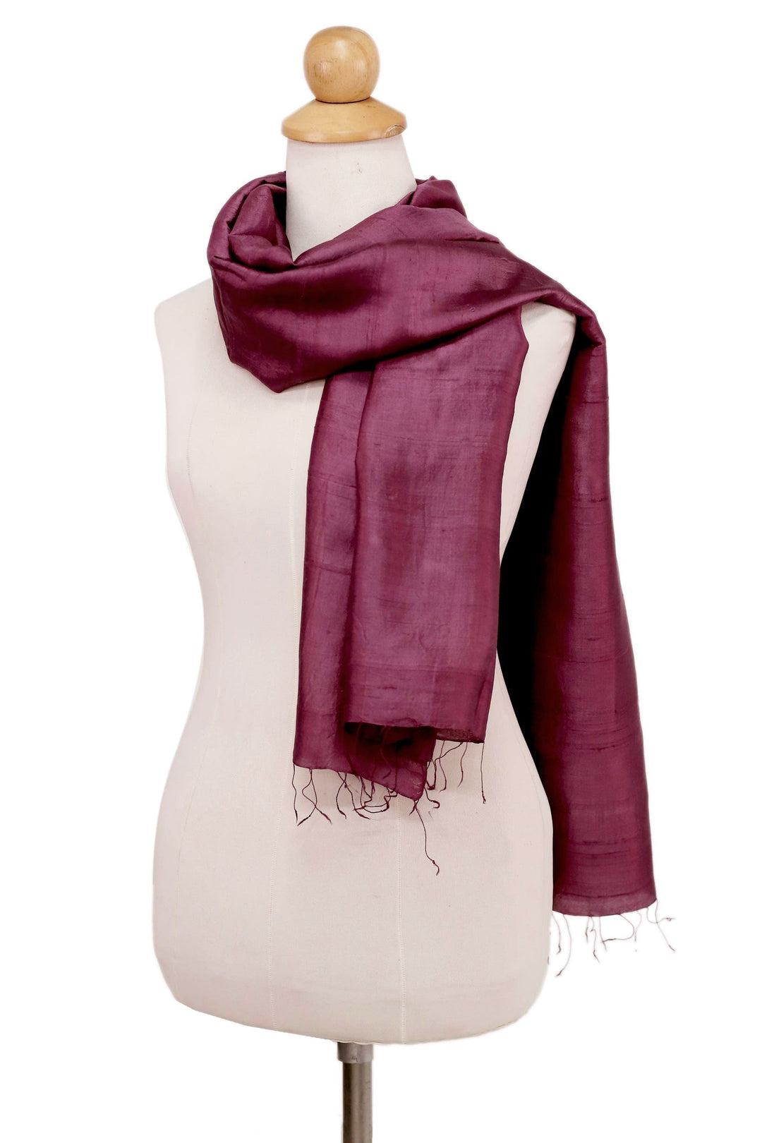 Hand Woven Fringed Silk Scarf in Magenta from Thailand - Otherworldly in Magenta