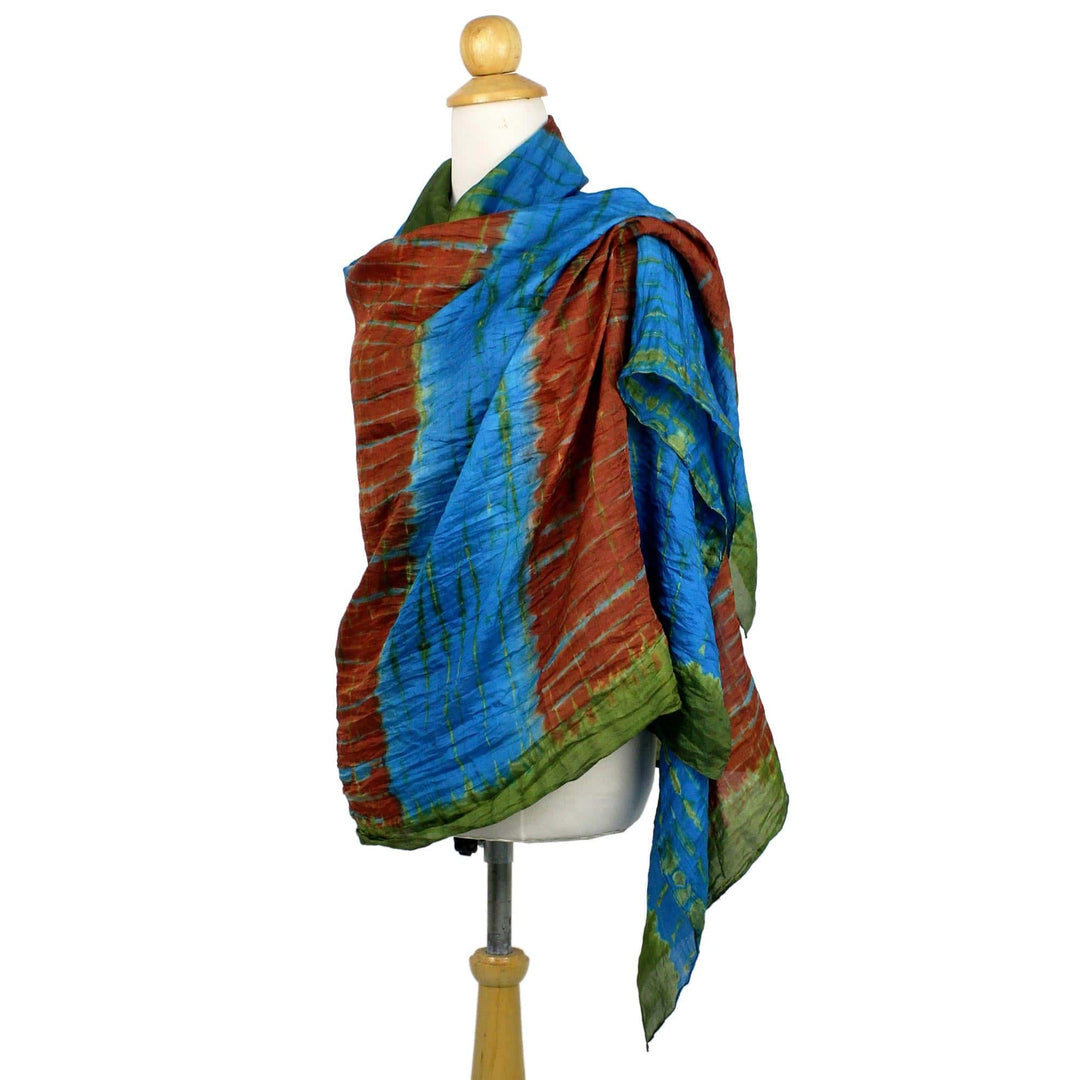Hand Woven Tie Dye Silk Shawl in Multicolor from Thailand - Dreamlike Dance