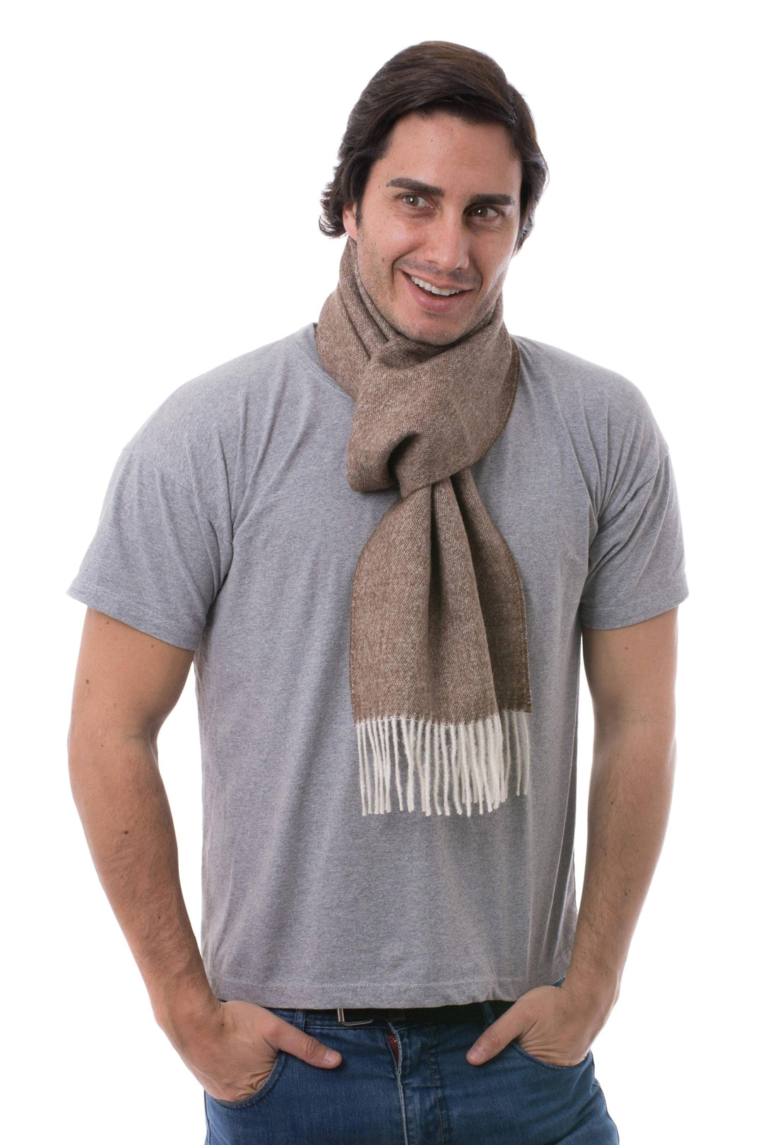 Men's Brown 100% Baby Alpaca Wool Scarf from Peru - Lovely Chestnut