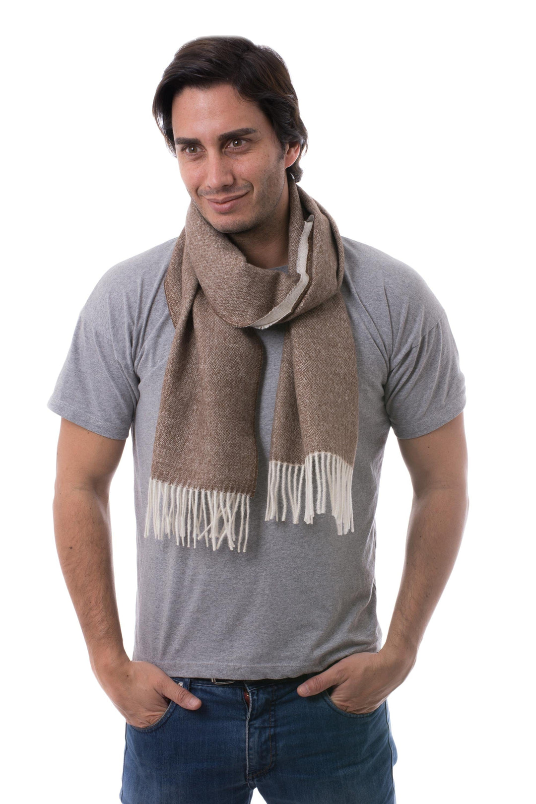 Men's Brown 100% Baby Alpaca Wool Scarf from Peru - Lovely Chestnut