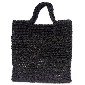 Handmade Woven Natural Fibers Grey Tote Bag from Indonesia - Tropical Slice in Grey