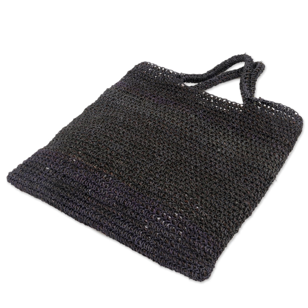 Handmade Woven Natural Fibers Grey Tote Bag from Indonesia - Tropical Slice in Grey