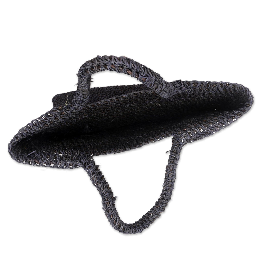 Handmade Woven Natural Fibers Grey Tote Bag from Indonesia - Tropical Slice in Grey