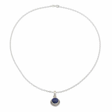 Lapiz Lazuli and Sterling Silver Pendant Necklace from India - Blue Globe